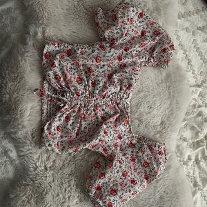 ruched floral top with puff sleeves